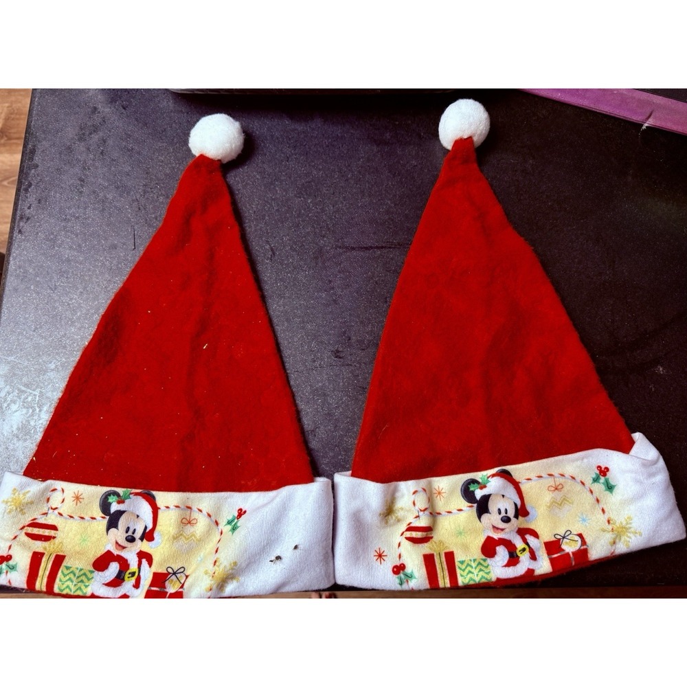 Set of 2 Disney Mickey and Minnie Mouse Christmas Santa Hats Red 16" Felt by RUZ